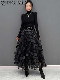 Casual Dresses QING MO Polka Dot Women Skirt Black 2023 Spring Summer New Korean Fashion Trend Patchwork Mesh Skirt Streetwear Dress ZXF1016 L230520