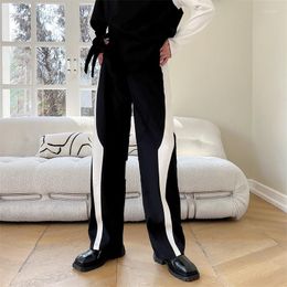 Men's Pants 2023White Suit Splice Men Black Net Celebrity Streetwear Fashion Casual Vintage Straight Trousers Male Japan Korean Trend