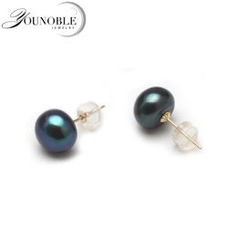 Stud Real 18k Solid Gold Earrings Anti allergic Trendy Natural Freshwater Black Pearl Earrings Women Anniversary