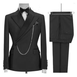 Men's Suits Slim Fit Groom Tuxedo With Double Breasted Black Peaked Lapel Formal Men 2Pcs For Business Wedding Party Jacket And Pants