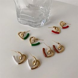 Stud Earrings Korean Multicolor Drip Glaze Splicing Twisted Hollow Love Heart Metal For Female Simple Personality Jewellery Gifts