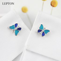 Lepton Cufflinks for mens shirts Cuff cufflinks animal butterfly button high quality Crystal Cufflink wedding Gift free shipping