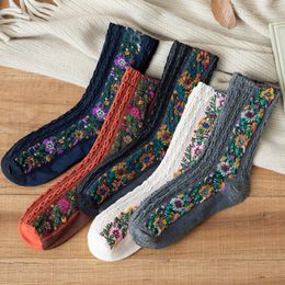 Women Socks 2023 Adult Autumn Winter Warm Woman Cotton Bohemia Vintage Floral Sock Pack For Girls Christmas Gift Calcetines