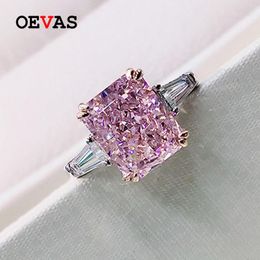 Rings OEVAS 100% 925 Sterling Silver Sparkling 2 Carat Square Pink High Carbon Diamond Wedding Rings For Women Party Fine Jewelry Gift