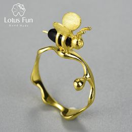 Rings Lotus Fun Natural Gemstone 18K Gold Bee and Dripping Honey Rings Real 925 Sterling Silver Rings for Women Handmade Fine Jewellery