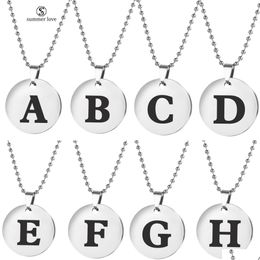 Pendant Necklaces Az 26 Initial Letters Stainless Steel 25Mm Round Necklace Diy Customise Jewellery Wholesale Drop Delivery Pendants Dhzxu