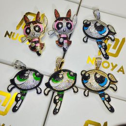 Necklaces Iced Out Character Pendant Charm 18k Gold Plated Powerpuff Girls Jewellery Super Hero Cartoon Bling Necklace