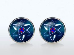 Atom Cufflinks Fashion Plated Shirt Button Cabochon Cuffl Men Groom Wedding Sleeve Geekery Science Quantum Physics Gift