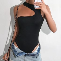 Womens Jumpsuits Rompers Sexy Bodycon Bodysuit Women Gothic Streetwear Mesh Hollow Out Patchwork Sleeveless Female Black Body Party 230520