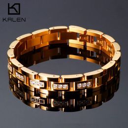 Bracelets 12mm Titanium Steel Gold HipHop Watchband Zirconmounted Bracelet Men Male Fashion Birthday Gift