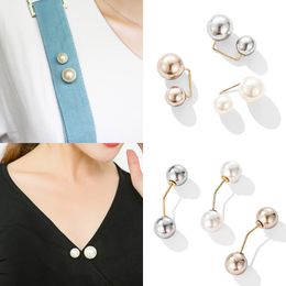 3Pcs/Set Anti-Fade Exquisite Elegant Brooches Double Pearl Brooch Pins for Women Sweater Coat Summer Dress Pearl Pin Fixed Clot