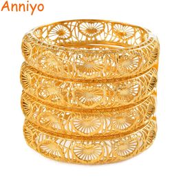 Bangles Anniyo 4Pieces Dubai Heart Bangles Women Ethiopian Wedding Bracelets Gold Color African Jewellery Arab Bridal #069602