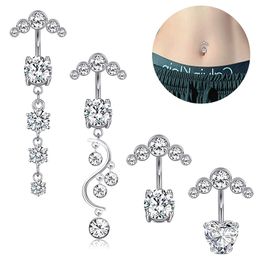 4pcs/set Navel Belly Button Rings Dangling Rosew Gold Silver Color Zircon Stone Women Summer Medical Stainless Steel Piercing Body Jewlery 2023 New