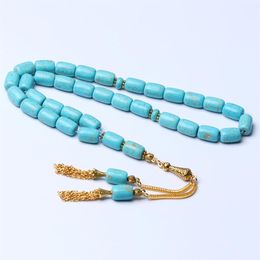 Clothing Tasbih Prayer Beads Sibha Blue Synthetic Turquoise Stone 33 Rosary Masbaha Muslim Tespih Islamic Gold Tassel