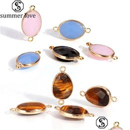 Charms Trendy Double Side Druzy Stone Pendant Tiger Eye Genuine Gemstone With Gold Plated Mti Colour Diy Jewellery Making Bracelet Drop Dhawn