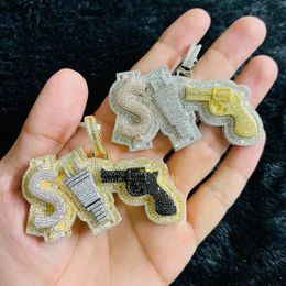 Necklaces Triple Gold Colour Plating Dollar Plug Gun Shaped Respect Money Hip Hop Pendant Micro Paved 5A Cubic Zirconia CZ Jewellery