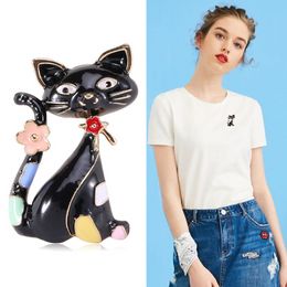 MIHJUSFDH 2023 New Cartoon Black Cat Brooches for Women Animal Party Causal Brooch Pins Gifts