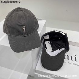 New Cross Mesh Red baseball cap Washed Embroidered Duck Tongue Hat Female Grey Versatile Couple Sunshade Sunscreen Hat Tide