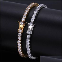 Tennis Mens Iced Out Chain Gold Sier Bracelet Fashion Hip Hop Bracelets Jewellery 3/4/5Mm 7/8Inch Drop Delivery Dhrp7