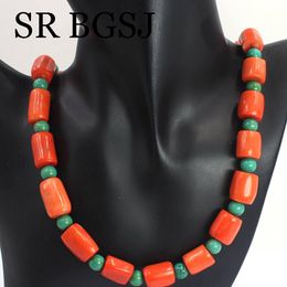 Necklaces Free Shipping 1014mm Freeform Orange Coral 8mm Green Turquoise Beads Strand Women Jewelry Choker Collar Necklace 1620"