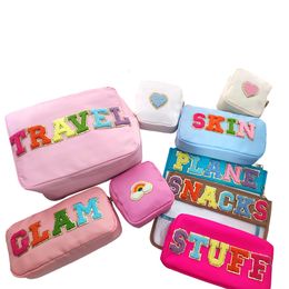 Cosmetic Bags Cases Travel Stuff Letter Patches Embroidery Patch Personalize Toiletry Pouch Waterproof Storage Nylon Makeup Bag Organizer 23519