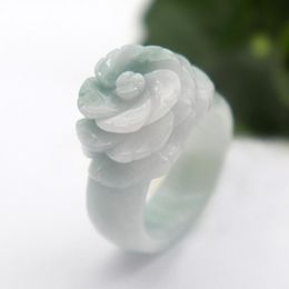 Rings 2021 Trend Band Ring Natural Jade Stones Rings For Women Jewellery Emerald Rose Flower HandCarved Ladies Luxury Jewelry