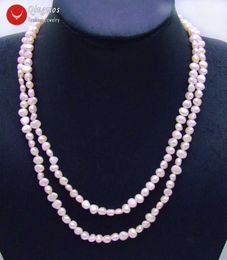 Necklaces Qingmos Fashion 67mm Baroque Natural Freshwater Light Pink Pearl Necklace for Women Long Necklace 40" Jewellery Chokers