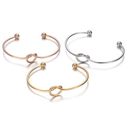 Bangle 30pcs/lot Stainless Steel Hearts Knot Wire Open Bracelets Bangles DIY Bracelet Cuff Knot Bangles for Jewelry Making