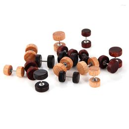 Stud Earrings 1Pc 2023 Punk Double Sided Wooden For Women Men Jewelry Stainlee Steel Natural Wood Earring Dumbbell Ear E1316