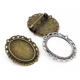 5pcs 18x25mm Inner Size Antique Silver Plated and Bronze Brooch Pin Classic Style Cameo Cabochon Base Setting Tray