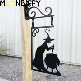 Novelty Items Halloween Window Door Decor Leaky Boiler Witch Shape Statue Figures Ghost Silhouette Metal Crafts Ghosts Doorframe Decor G230520