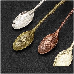 Coffee Scoops Vintage Crystal Head Royal Style Zinc Alloy Carved Mini Fruit Dessert Tea Ice Cream Spoon Mugs Retro Stirring Kitchen Dhnqn