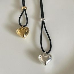 New Simple 925 Sterling Silver Heart Pendant Necklace Ins Leather Rope Chain Necklaces For Women Men Birthday Gifts