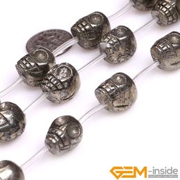 Crystal Natural Pyrite Carved Skull Beads For Diy Jewelry Making Strand 15 Inch DIY Jewelry Pyrite Loose Bead Rose Budda Carved Beads