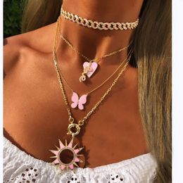 Necklaces Wholesale 2022iced Out Bing 5A Cubic Zirconia Neon Rainbow Enamel Choker Necklace For Women Charm Cuban Link Chain Party Jewellery