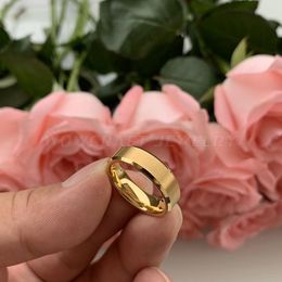 Bands 6mm Mens Womens Gold Finger Ring Fashion Tungsten Carbide Engagment Band Bevelled Edges Matte Finish Comfort Fit