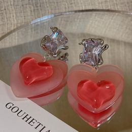 Dangle Earrings & Chandelier Korean Cute Sweet Pink Acylic Heart Drop For Women Fashion Square Crystal Pendientes Party Jewellery GiftsDangle