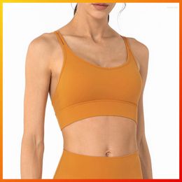 Yoga Outfit With Logo Ladies Lycra Sports Bra Gym Exercise Underwear Outdoor Fitness Running Breathable Fashion Shockproof Tube Top