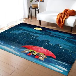 Carpets Night City Moon Rain Cartoon Animal Umbrella Carpet For Living Room Rug Children Bedroom Floor Mat Window Bedside Home DecorCarpets