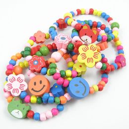 Bangle Wholesale 100pcs Wood Kids Bracelets Children Party Gift Wholeslae Girls Toy Bracelet Jewellery