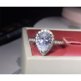 Band Rings TR1051 luxurious Style 3 sona Gem Pear Cut Engagement For Women Water drop engagement ring pear cut teardrop 230519