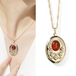 Necklaces Newest Oval Box Photo Picture Frame Memory Locket Pendant Necklace Romantic Vintage Jewellery Women Gift