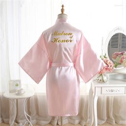 Women's Sleepwear Pink Bride Bridesmaid Gold Letters Robes.Bride Robes Pajamas Bathrobe Nightgown.Women Satin Wedding Kimono Ready