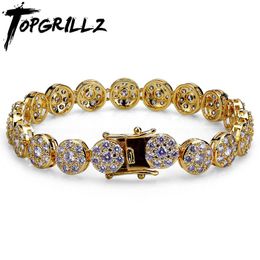 Bangle TOPGRILLZ Gold/Silver Color Plated Iced Out Bling Jewelry Bracelet Round Micro Pave CZ Stone 10mm Bracelets For Men And Women