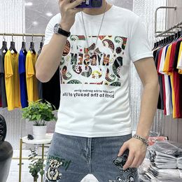 Short Sleeved T-shirt Men's Silk Cotton Printing Fashion Trend Letter Round Neck Slim Male Tees Causal Youth Versatile Man Clothing Plus Size 7xl