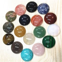 Crystal Natural Stone Cabochons Round Beads 30MM Roses Quartz Malachite Agates Opal Fashion Beads For Jewellery Making Wholesale 12PCS