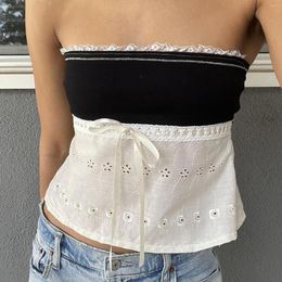 Women's Tanks Womens Y2k Tops Sexy Sheer Lace Frill Strapless Crop Fairy Grunge Sleeveless Summer Bandeau Vest Streetwear Patchwork Top