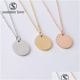 Pendant Necklaces Minimalist Jewellery Clavicle Round Coin Necklace For Women Gold Sier Stainless Steel Chain Dog Tag Collares Customi Dh1Ac