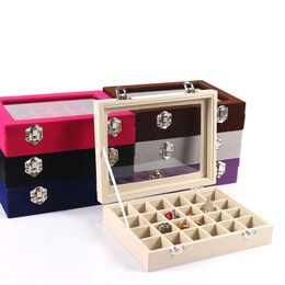 Boxes Fashion 24 Grids Velvet Jewellery Box Ring Earring Case Necklaces Makeup Holder Case Jewellery Organiser Women Jewellery Storage Box
