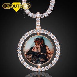 Necklaces Hot Custom Make Photos Rotating Doublesided Medallions Pendant Necklace AAA Cubic Zircon Tennis Chain For Men's Hip Hop Jewellery